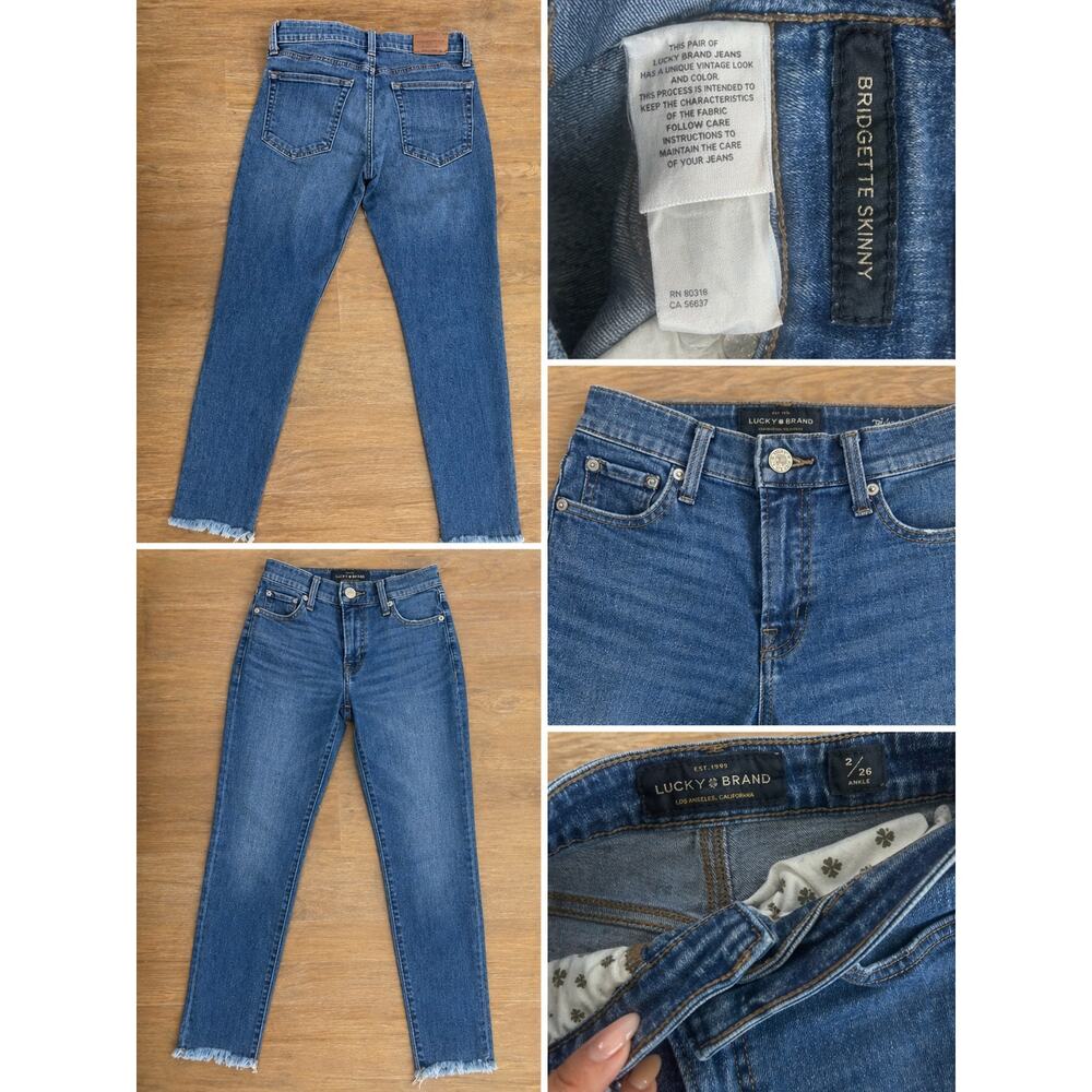 Lucky Brand Bridgette Skinny Jeans Womens 2 Blue Mid Rise Raw Hem Stretch Denim